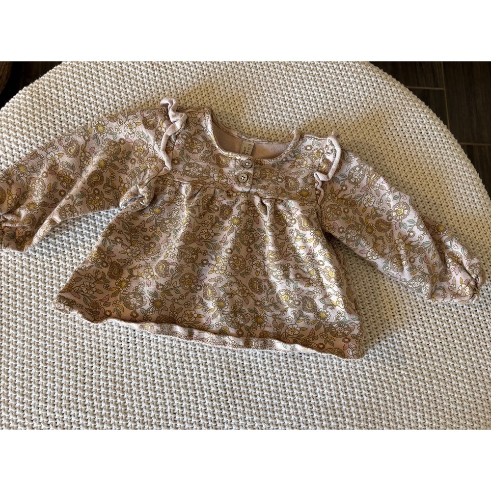 Chickpea Organic Baby Girl Floral Paisley Ruffle Long Sleeve Top Pink 18M